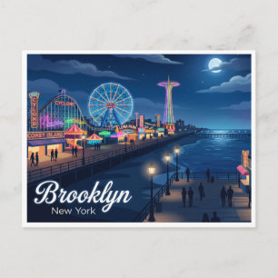 Coney Island 's Nachts Brooklyn New York Briefkaart