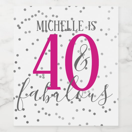 Confett 40 en Fabulous Verjaardagsfeestje Wijnlabe Wijn Etiket (Enkel label)