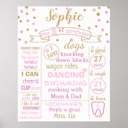 Confetti 1er Anniversaire affiche du tableau noir (Devant)