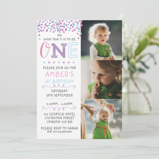 Confetti 1er Invitation d'anniversaire (Debout devant)