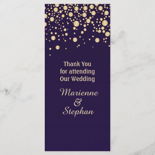 Confetti à effet doré sur violet Carte Menu (Dos)