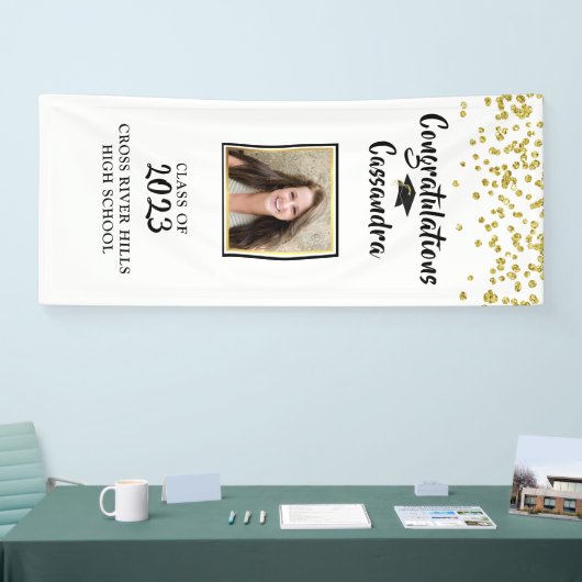 Confetti Afstuderen voor penseelfoto Spandoek (Beurs)