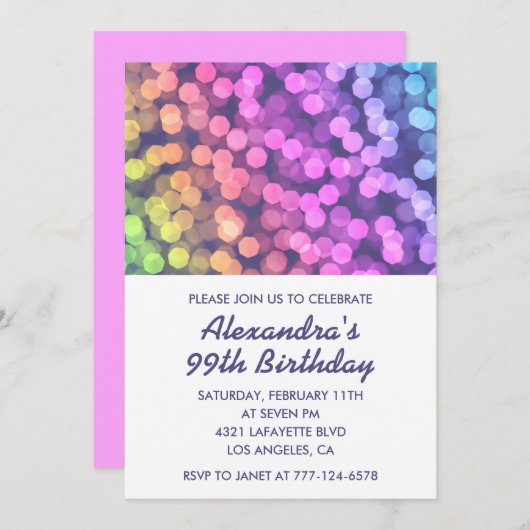 Confetti Arc-en-ciel moderne invitations à 99e ann (Devant / Derrière)