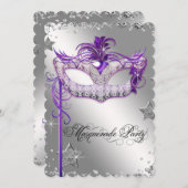 Confetti Argent Purple Masquerade Party Invitation (Devant / Derrière)
