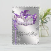 Confetti Argent Purple Masquerade Party Invitation (Debout devant)