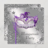 Confetti Argent Purple Masquerade Party Invitation (Devant / Derrière)