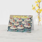 Confetti Art Cupcakes Verjaardag Kaart (Gele Bloem)