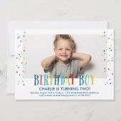 Confetti Birthday Boy Photo Invitation (Devant)