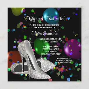 Confetti Black High Heels Womans Birthday Party Kaart