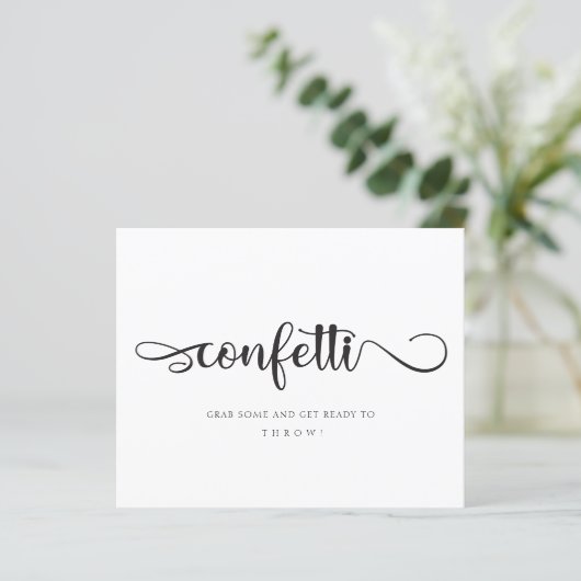 "Confetti" Black White Calligraphy Wedding Sign (Staand voorkant)