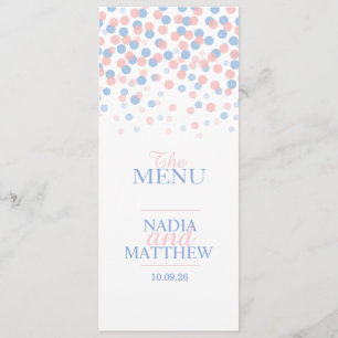 Confetti blauw roze trouwmenu menu