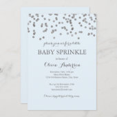 Confetti Bleu Bébé Argent Sprinkle Invitation (Devant / Derrière)