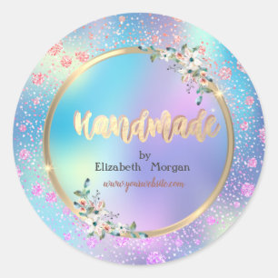 Confetti, bloemen, holografisch, handgemaakt ronde sticker