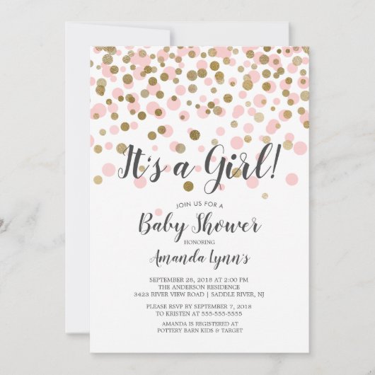Confetti C'est une fille Baby shower Invitation (Devant)