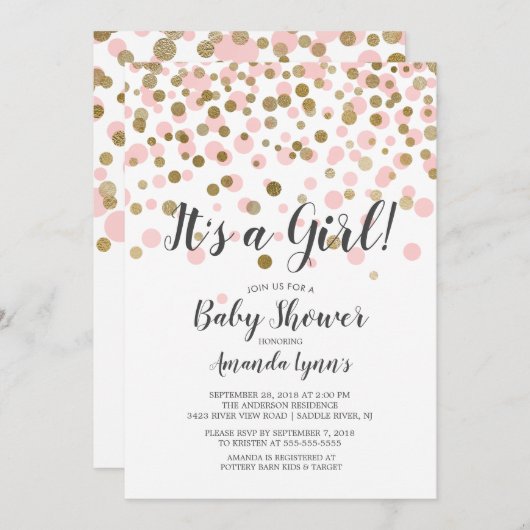 Confetti C'est une fille Baby shower Invitation (Devant / Derrière)