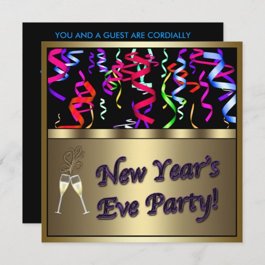Confetti Champagne Invitation de la Soirée du Nouv (Devant / Derrière)