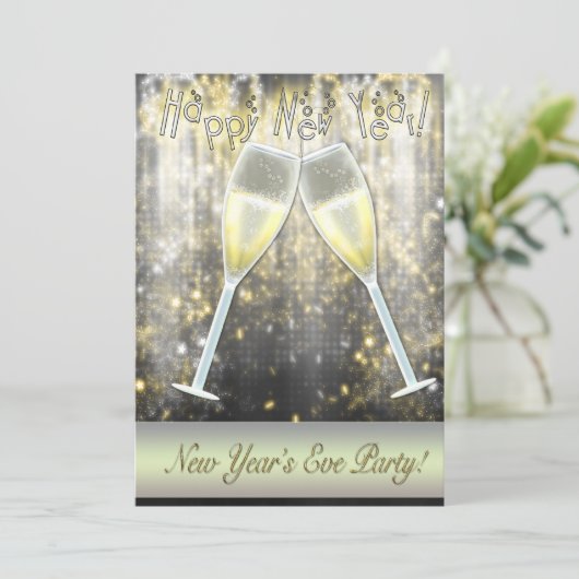 Confetti Champagne Nouvel An Soirée Invitations (Debout devant)