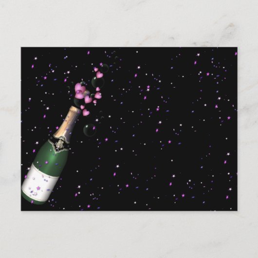 Confetti, champagnefles en bubbelige Briefkaarten (Voorkant)