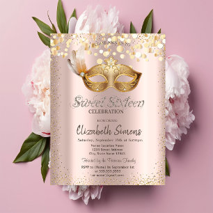 Confetti Chic Masker Roze Goud Sweet 16 Kaart