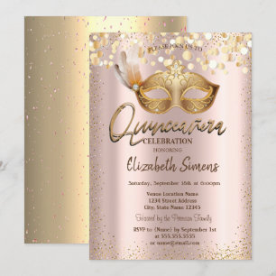 Confetti Chic Masque Roos Gold Quinceañera Kaart