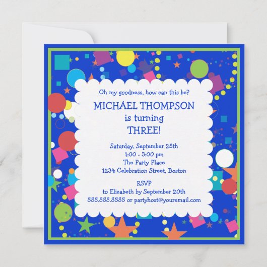 Confetti Circus 3rd Birthday Party Invitation Kaart (Achterkant)