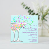 Confetti Cocktail Birthday Party Invitation Kaart (Staand voorkant)