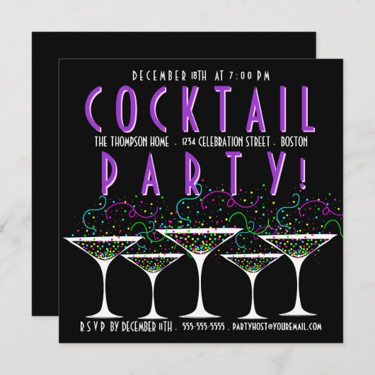 Confetti Cocktail Party Uitnodiging (Voorkant / Achterkant)