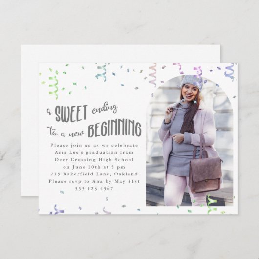 Confetti Colorée Graduation Party Invitation (Devant / Derrière)