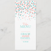 Confetti coral orange turquoise vert mariage menu (Devant)