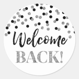 Confetti d'argent noir Welcome Back Sticker rond