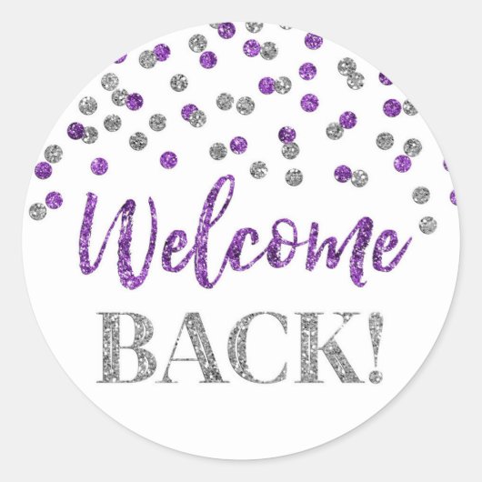 Confetti d'argent violet Welcome Back Sticker rond (Devant)