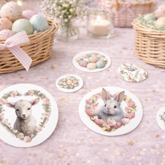 Confetti de Pâques avec lapins, oeufs et agneau