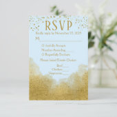 Confetti d'or bleu RSVP Mariage réponse Menu repas (Debout devant)