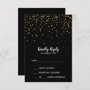 Confetti d'or   Carte RSVP de mariage simple noir