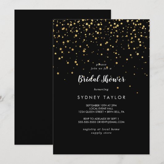 Confetti d'or | Invitation à la douche nuptiale no (Devant / Derrière)