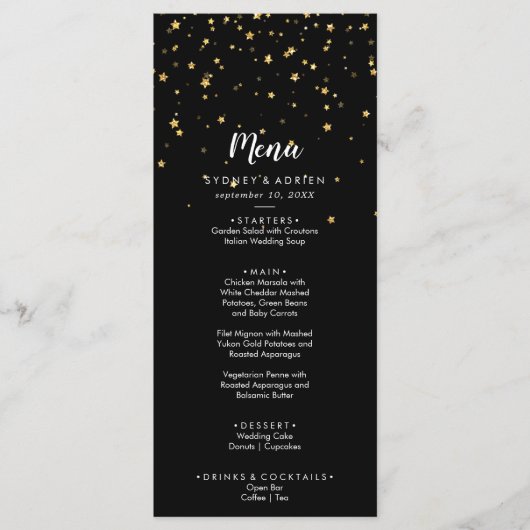Confetti d'or | Menu du dîner Mariage noir (Devant)