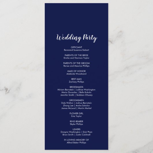 Confetti d'or | Programme de mariage de la Marine (Dos)