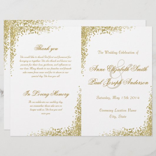 Confetti d'or & programme plié Parties scintillant (Devant / Derrière)