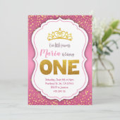 Confetti d'or rose Princesse Invitation d'annivers (Debout devant)