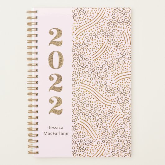 Confetti d'or rose vif moderne 2022 Année Monogram (Devant)