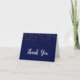 Confetti d'or sur Carte de remerciements bleu mari