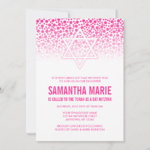 Confetti Dots Hot Rose Bat mitzvah Invitations