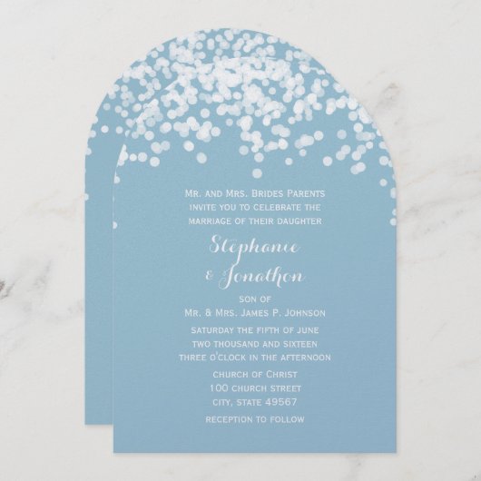 Confetti Dusty Poudre Bleu Mariage Invitations (Devant / Derrière)