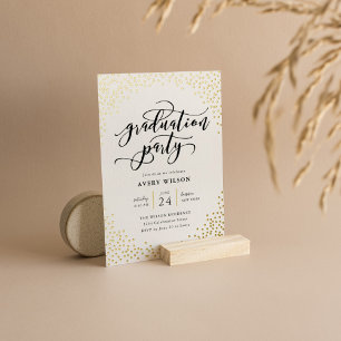 Confetti Elegant Script Graduation Party Folie Uitnodiging