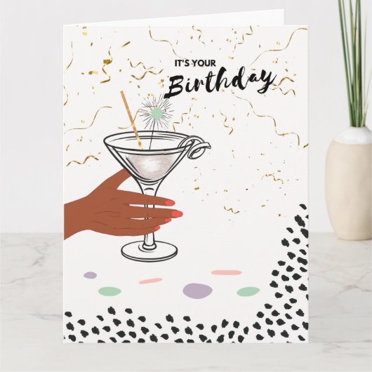 Confetti en Cocktails | Birthday Wenskaart Kaart (Voorkant)