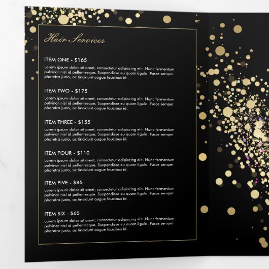 Confetti en or Faux sur Brochure Noire (Intérieur en premier)