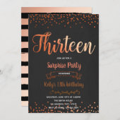 Confetti en or rose 13e anniversaire invitation (Devant / Derrière)