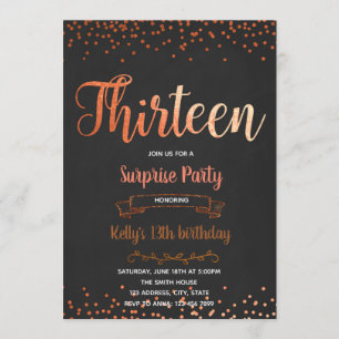 Confetti en or rose 13e anniversaire invitation