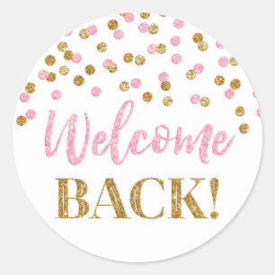 Confetti en or rose Welcome Back Sticker rond