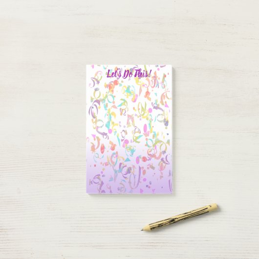 Confetti en Paarse gradiënt Sjabloon Post-it® Notes (Op bureau)